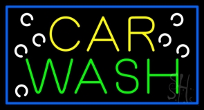 Car Wash Blue Border Neon Sign