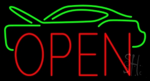 Green Car Red Open Neon Sign