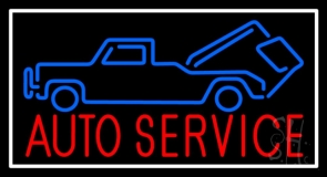 Red Auto Service Blue Car Logo With White Border Neon Sign