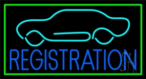 Blue Registration Car Logo Green Border Neon Sign
