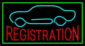Red Registration Car Logo Green Border Neon Sign