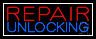 Red Repair Blue Unlocking Block White Border Neon Sign