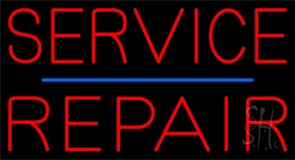 Red Service Repair Blue Line Neon Sign