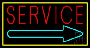 Red Service With Right Arrow Yellow Border Neon Sign