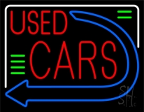 Red Used Cars Blue Arrow Neon Sign