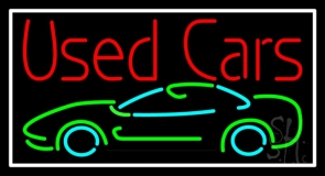 Red Used Cars With Car Logo White Border Neon Sign