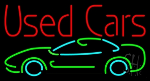 Red Used Cars With Logo Neon Sign