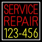 Red Service Repair Yellow Phone Number White Border Neon Sign