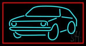Turquoise Car Logo Red Border Neon Sign
