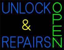Unlock And Repairs Green Open Neon Sign