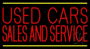 Red Used Cars Sales And Service Yellow Line Neon Sign