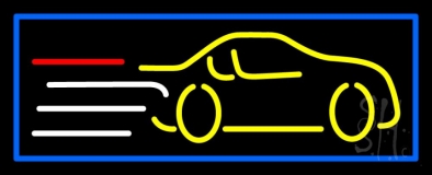 Yellow Car Logo Blue Border Neon Sign