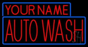 Custom Red Auto Wash With Blue Border Neon Sign