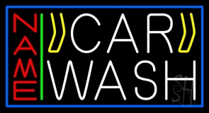 Custom Block Letters Car Wash With Blue Border Neon Sign