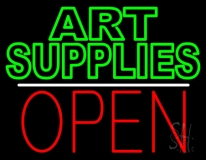 Green Double Stroke Art Supplies With Open 1 Neon Sign