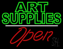 Green Double Stroke Art Supplies With Open 2 Neon Sign