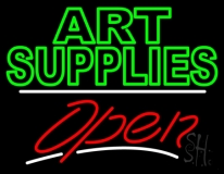 Green Double Stroke Art Supplies With Open 3 Neon Sign