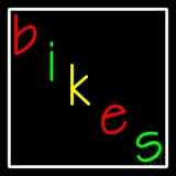 Multicolored Bikes White Border Neon Sign