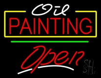 Oil Painting Green Line Open Neon Sign