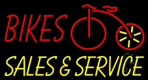 Red Bikes Yellow Sales And Service Neon Sign