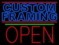 Blue Custom Framing With Lines With Open 1 Neon Sign