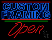 Blue Custom Framing With Lines With Open 2 Neon Sign