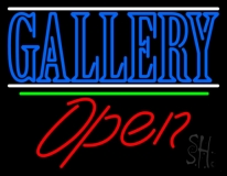 Blue Gallery With White Line With Open 2 Neon Sign