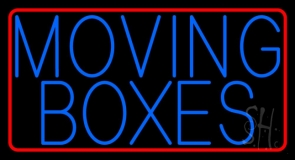 Blue Moving Boxes Red Border Neon Sign
