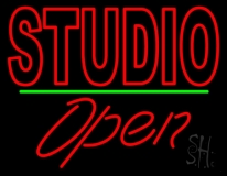 Double Stroke Red Studio With Open 2 Neon Sign