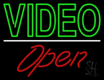 Green Video Open Neon Sign