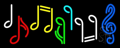 Instruments And Notes In Neon Sign