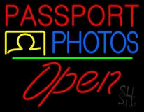 Red Passport Blue Photos With Open 2 Neon Sign