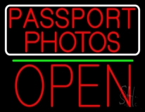 Red Passport Photos With Open 1 Neon Sign