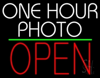 White One Hour Photo Open 1 Neon Sign