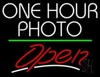 White One Hour Photo Open 3 Neon Sign