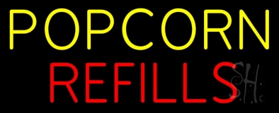 Yellow Popcorn Red Refills Neon Sign