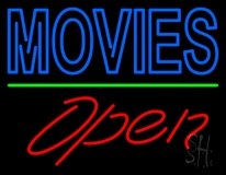 Blue Double Stroke Movies Open Neon Sign