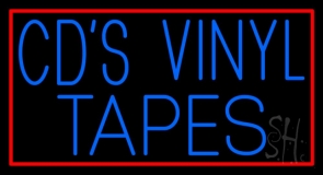 Cds Vinyl Tapes With Red Border Block Neon Sign