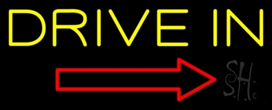 Drive In With Red Arrow Neon Sign