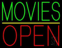 Green Movies Open Neon Sign