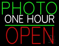 Green Photo One Hour With Open 1 Neon Sign