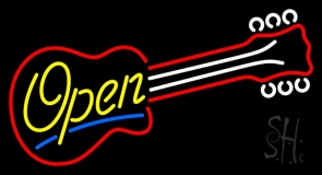 Red Guitar Yellow Open Neon Sign