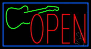 Green Guitar Open With Border Neon Sign