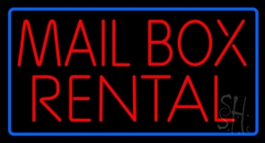 Mail Box Rental Blue Border Neon Sign