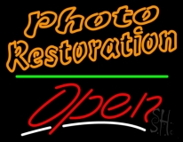 Orange Photo Restoration With Open 3 Neon Sign