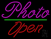 Pink Cursive Photo With Open 2 Neon Sign