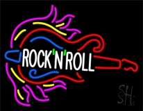 Pink Rock N Roll Guitar Block 1 Neon Sign