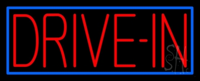 Red Drive In With Blue Border Neon Sign
