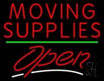 Red Moving Supplies Open Green Line 3 Neon Sign