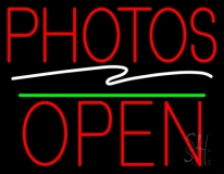 Red Photos Block With Open 1 Neon Sign